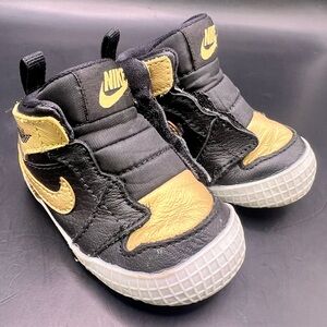 Nike - Baby Crib Shoes,Black and Gold High-Top Sneakers, Size:2C‎